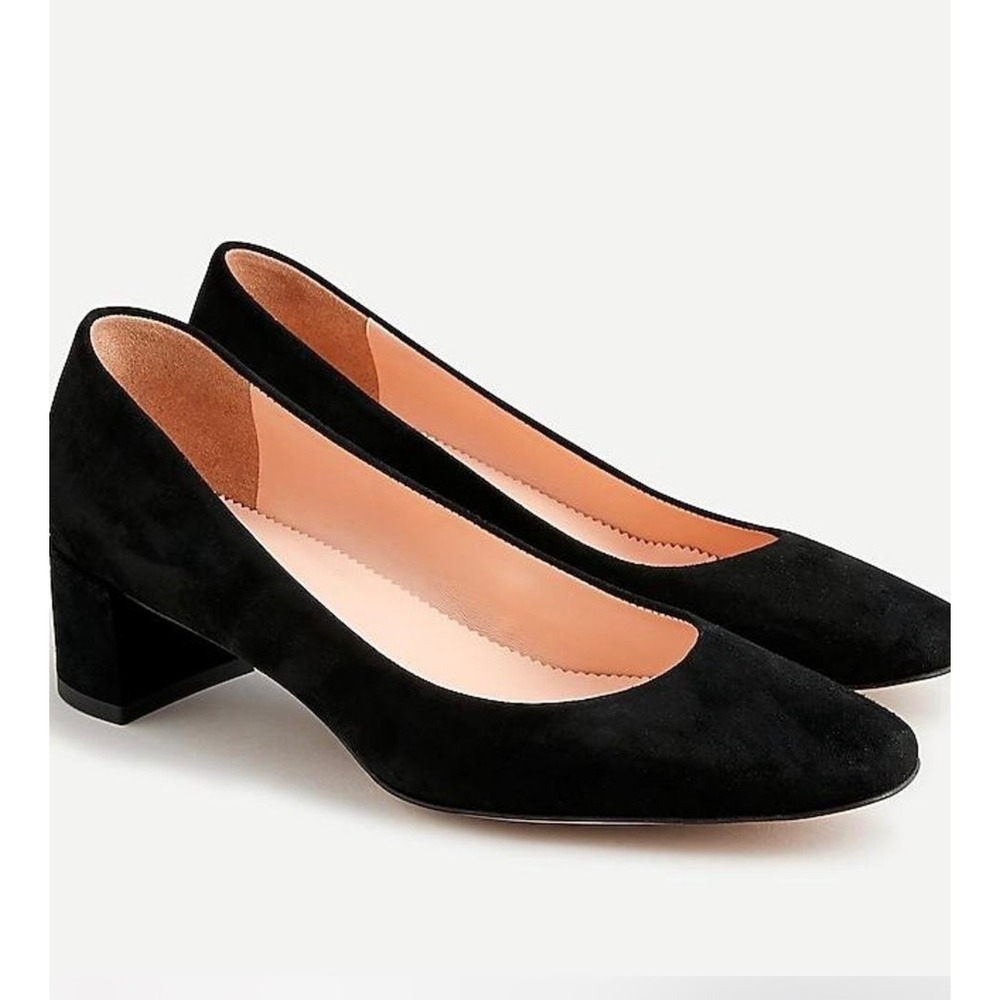 J.Crew Lucie Block Heel Pumps Black Suede Round Toe Shoes Womens 7 - Picture 2 of 8